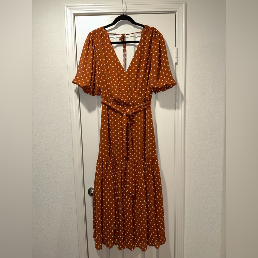 VICI - Rust and White Polka Dot Midi Dress (Size XL)